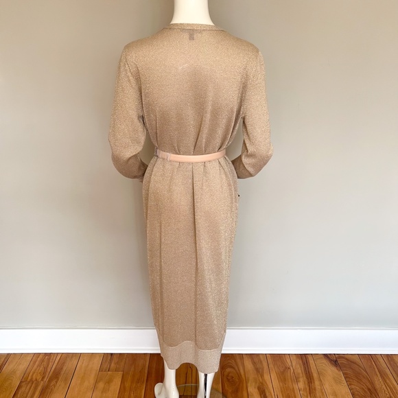 $160 Armani Exchange Gold Metallic Maxi Knit Open Cardigan Duster Merino Blend M - Picture 8 of 14